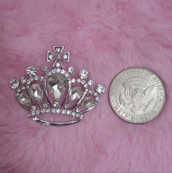 Shimmering Silver Vintage Crown Brooch Pin - Picture 2 of 3